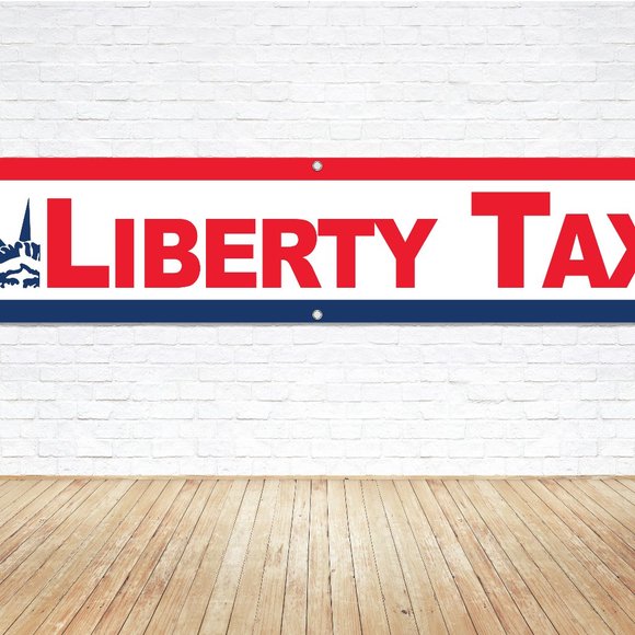 LIBERTY TAX 8ft. Vinyl Banner Sign Income Taxes Service Agent Office Display New - Picture 1 of 4